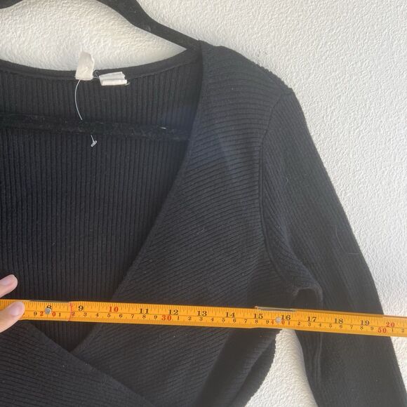 Anthropologie Moth Liza Faux Wrap Long Sleeve Sweater Women’s Medium Black Rib - Picture 5 of 7